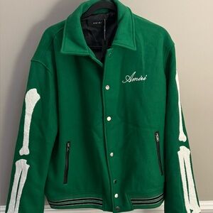AMIRI Green Varsity Jacket with Skeleton Design
